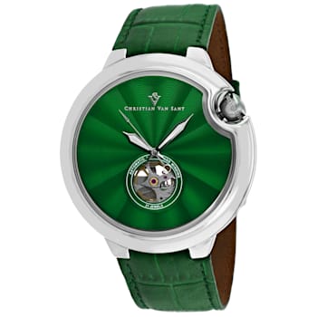 Christian Van Sant Men's Cyclone Automatic Green Dial, Green Leather
Strap Watch