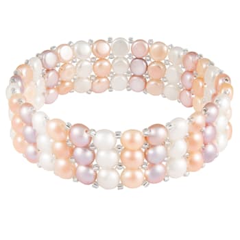 6-7mm Multicolor Cultured Freshwater Pearl Silver  Bracelet