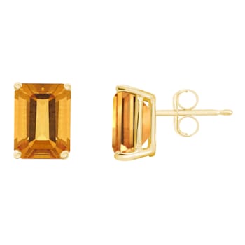 8x6mm Emerald Cut Citrine 14k Yellow Gold Stud Earrings