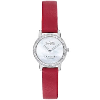 Coach Women's Audrey Green Dial, Red Leather Strap Watch