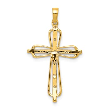 14K Yellow Gold and Rhodium 0.03ct. Diamond Cross Pendant