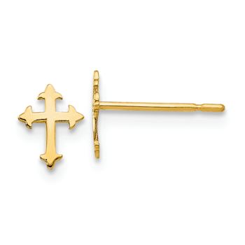 14k Yellow Gold Children's Cross Stud Earrings