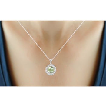 Green Prasiolite And White Diamond Sterling Silver Pendant With Chain 2.62ctw