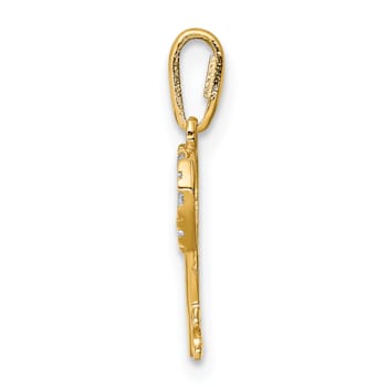 14K Yellow Gold Cubic Zirconia Key Dangle Pendant