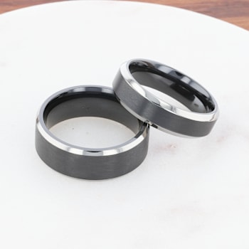 ATNOS Brushed Black Center Polished Beveled Edges Men’s Titanium Wedding
Ring 8mm
