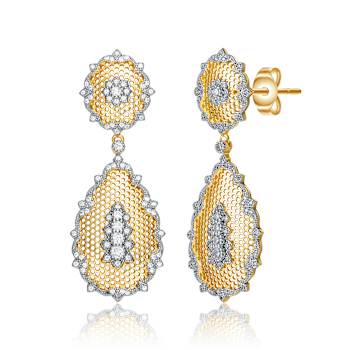 Pear Shape CZ Two-Tone Drop Earrings In 14K Gold Over Brass And Rhodium
Over Brass