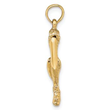 14k Yellow Gold Textured Standing Pelican with Moveable Mouth Pendant