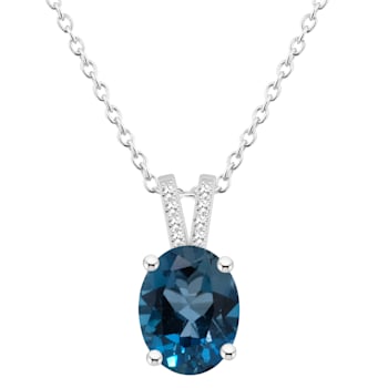 10x8mm Oval London Blue Topaz With Diamond Accents Rhodium Over Sterling
Silver Pendant with Chain