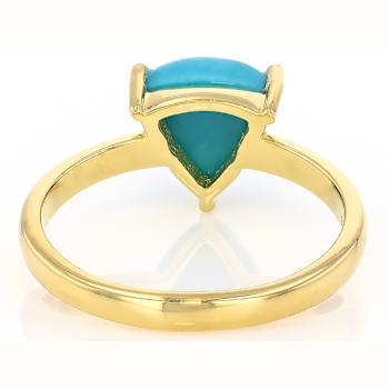 Turquoise Trillion Solitaire Ring In 18K Gold Over Sterling Silver 8mm