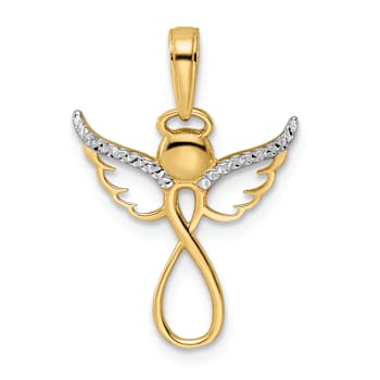 14K Two-tone Gold Diamond-Cut Infinity Angel Pendant