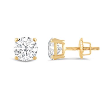 White Cubic Zirconia 14k Gold Studs With Velvet Gift Box 2ctw