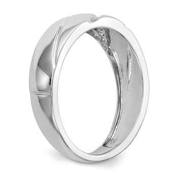Rhodium Over 14K White Gold Diamond Trio Men's Wedding Band 0.03ctw