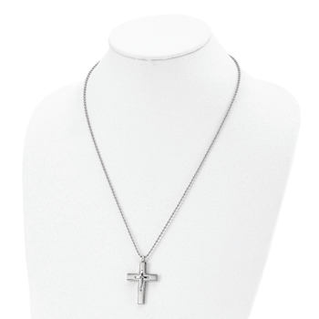 Titanium Brushed and Polished Cross Pendant with 22 Inch Ball Chain