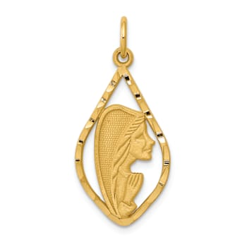 14k Yellow Gold Diamond-Cut and Brushed Blessed Mary Pendant