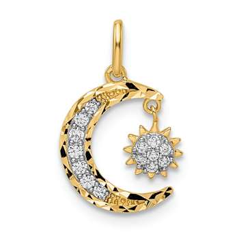 14k Yellow Gold and Rhodium Over 14k Yellow Gold Diamond-Cut Cubic
Zirconia Moon and Star Pendant