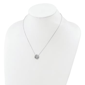 Rhodium Over Sterling Silver Black and White Cubic Zirconia Dolphin Necklace