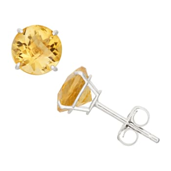 Citrine Stud Earrings In 10K White Gold 2.2ctw