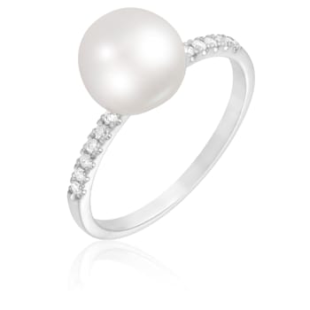 8mm White Cultured Akoya Pearl 14K White Gold Ring