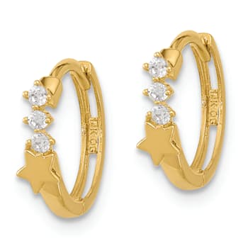14K Yellow Gold 1/2" Shooting Star Hinged Hoop Earrings with Cubic
Zirconia Stones