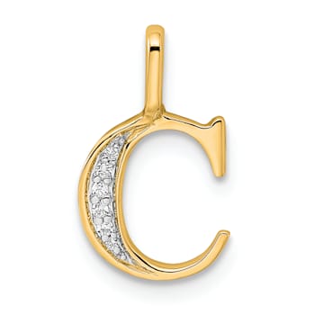 14K Yellow Gold Diamond Letter C Initial Pendant
