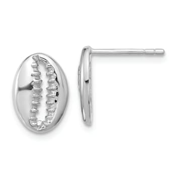 Rhodium Over Sterling Silver Polished Cowrie Shell Post Earrings