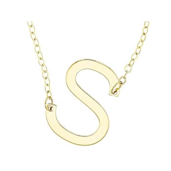 Sideways Initial S Necklace In Solid 14K Yellow Gold 18 Inch