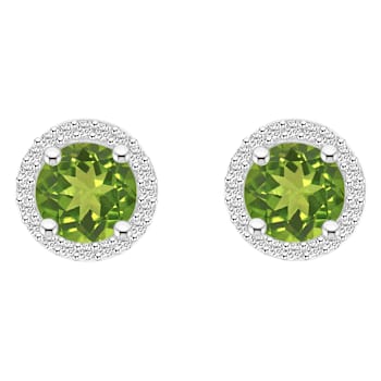 6mm Round Peridot And Created White Sapphire 10k White Gold Halo Stud Earrings