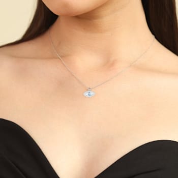 Blue Topaz and Moissanite Rhodium Over Sterling Silver Evil Eye Necklace
