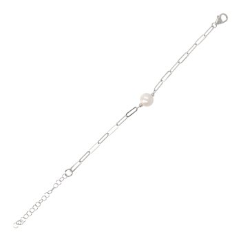 Cultured Pearl Paperclip Chain Bracelet in Sterling Silver