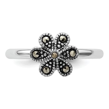 Rhodium Over Sterling Silver Stackable Expressions Marcasite Scalloped Ring