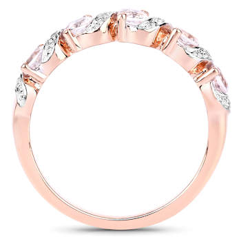 Peach Morganite and White Topaz Sterling Silver 5 StoneHalf Eternity
Band Ring Gift For Women