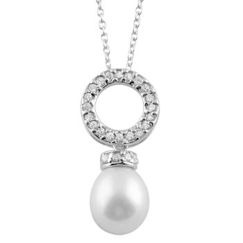 8-8.5mm White Cultured Freshwater Pearl Sterling Silver Pendant W/Chain