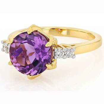 Amethyst And Lab-Grown Diamond Ring In 18K Gold Over Sterling Silver 3.05ctw