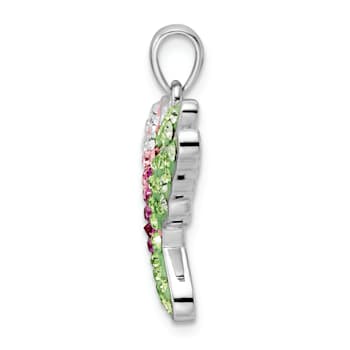 Rhodium Over Sterling Silver Crystal Hummingbird Pendant