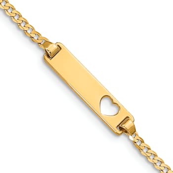 14k Yellow Gold Cut-out Heart Curb Link ID Bracelet