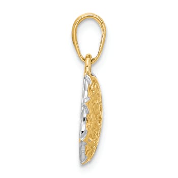 14k Two-tone Gold Floral Circle Pendant