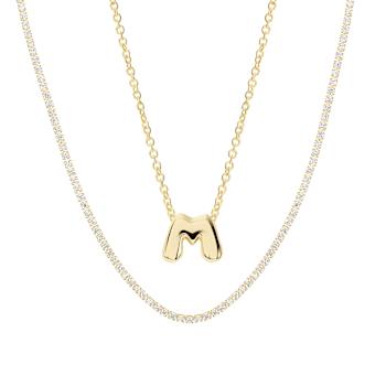 CZ Initial M Tennis Necklace And Pendant Set In 14K Gold Over Brass 4.05ctw