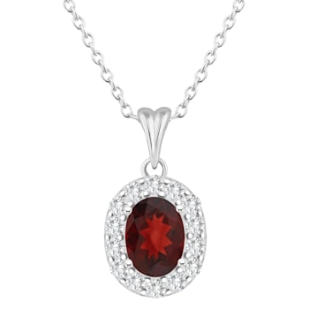 8x6mm Oval Garnet and White Topaz Accent Rhodium Over Sterling Silver
Halo Pendant w/Chain