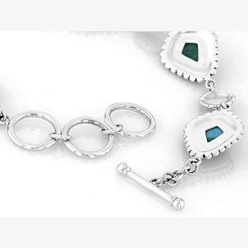 Turquoise Southwest Inspired Oxidized Sterling Silver Toggle Bracelet 10x7mm