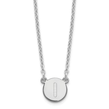 Rhodium Over Sterling Silver Tiny Circle Block Letter I Initial Necklace