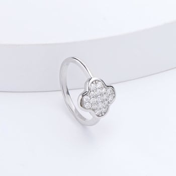 Moissanite Rhodium Over Sterling Silver 4-Leaf Clover Cluster Ring