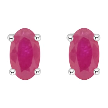 5x3mm Oval Ruby 14k White Gold Stud Earrings