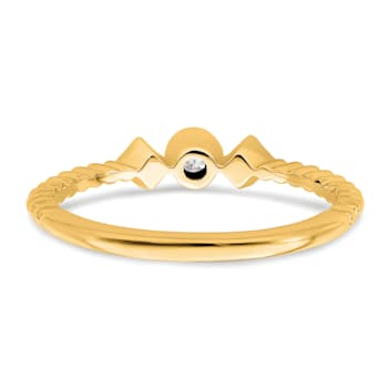 14K Yellow Gold Scalloped Band Petite Round Diamond Ring 0.1ctw