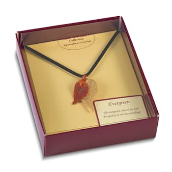 24k Yellow Gold and Iridescent Copper Dipped Double Evergreen Leaf Necklace