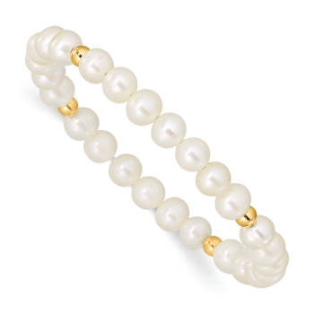 14k Yellow Gold Children's 4-5mm White Egg Shape FWC Pearl and Beads
Stretch Bracelet