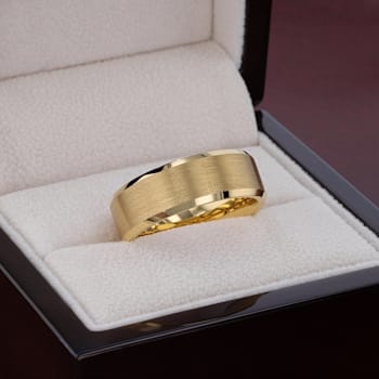 HONOR Gold-Plated Tungsten Beveled Polished Edges Flat Ring with Brushed
Center 8mm