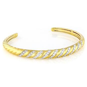Lab-Grown Diamond Ribbed Cuff Bracelet In 14K Gold Over Sterling Silver 0.75ctw