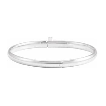 14K White Gold Baby Bangle Bracelet with Snap Box Clasp, 5.5 Inches.