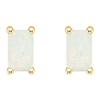 5x3mm Emerald Cut Opal 14k Yellow Gold Stud Earrings
