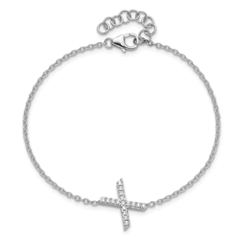 Rhodium Over 14k White Gold Diamond Sideways Letter X Bracelet
